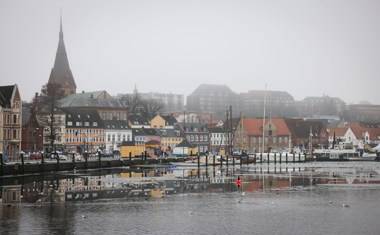 An der Hafenspitze in Flensburg endete der Protestmarsch – und sollte sich auflösen.
