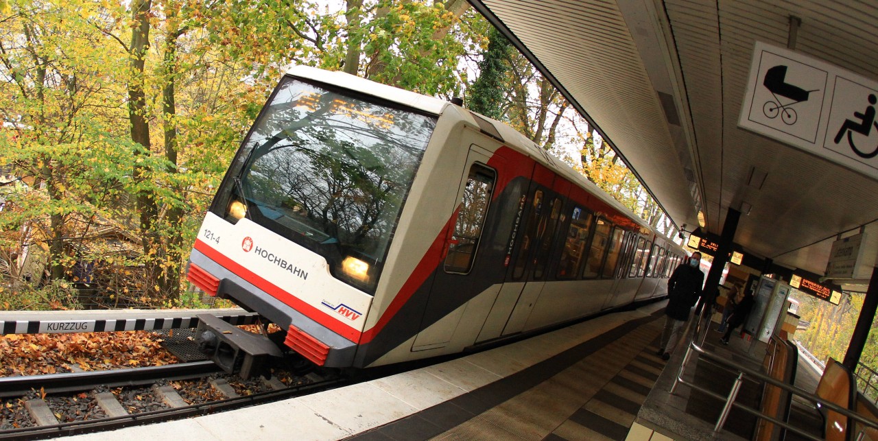 Hamburg: Ein Zug der U-Bahn-Linie 1 in der Station Lattenkamp.