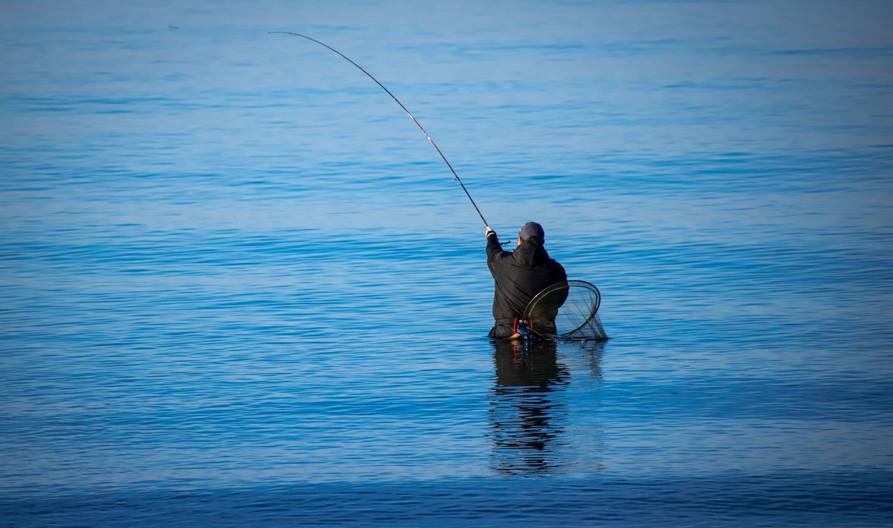 Ein Angler steht im Wasser der Ostsee (Symbolbild).