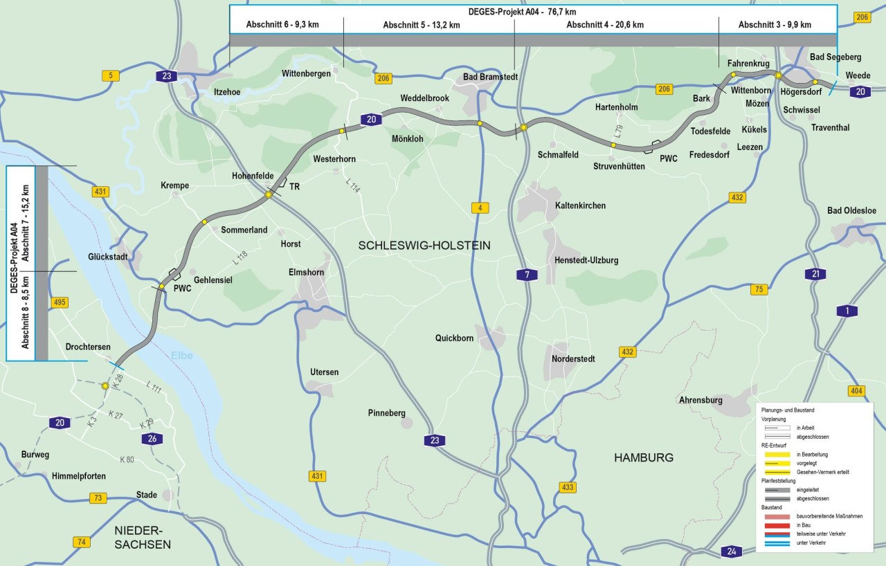 Der geplante A20-Abschnitt in Schleswig-Holstein 