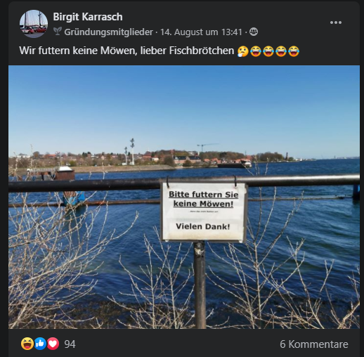 Dieses Schild aus Kiel, der Landeshauptstadt von Schleswig-Holstein, kommt auf Facebook gut an. Dieses Schild aus Kiel, der Landeshauptstadt von Schleswig-Holstein, kommt auf Facebook gut an.