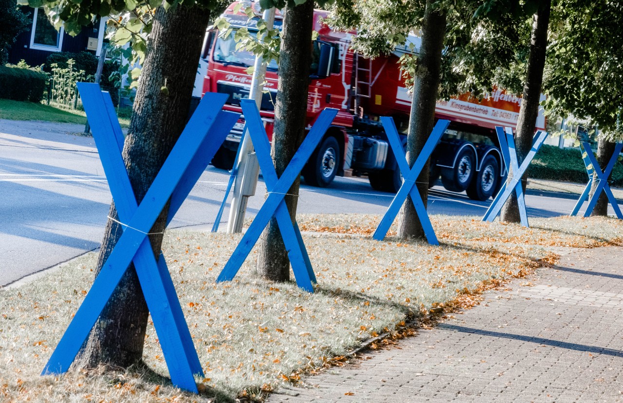Blaue Kreuze wurden in der Vergangenheit als Zeichen des Protests gegen den geplanten Tunnel zwischen Fehmarn und Dänemark aufgestellt. 