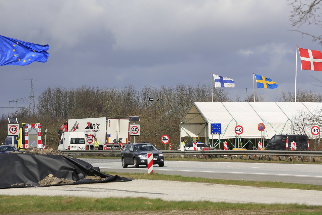Grenzübergang Ellund zwischen Deutschland und Dänemark auf der Autobahn A7 nördlich von Flensburg.