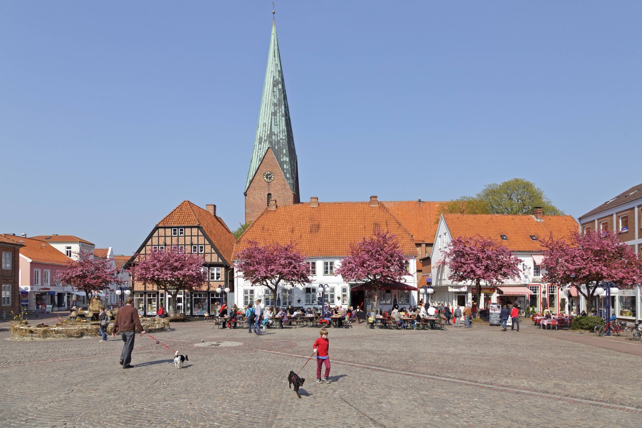 Blick auf den Marktplatz von Eutin in Schleswig-Holstein.