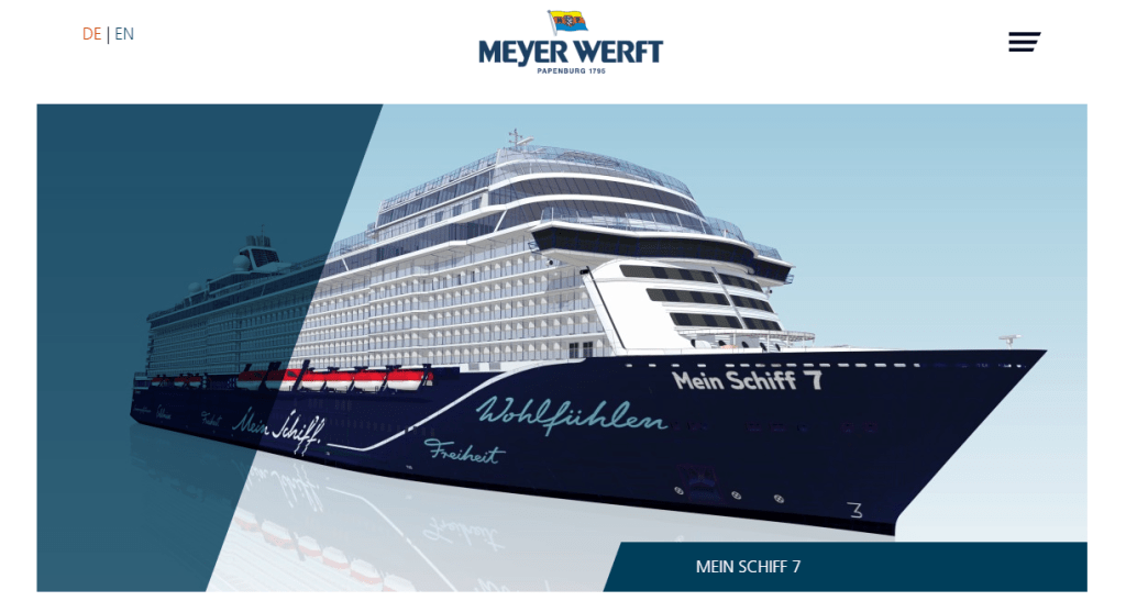 So präsentiert die Werft Meyer Turku „Mein Schiff 7“ auf ihrer Webseite