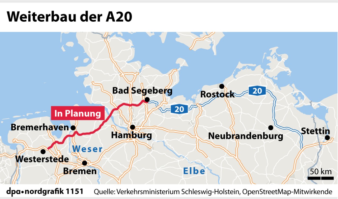 Seit Jahren ein gigantischer Streitpunkt in Schleswig-Holstein: Der Weiterbau der A20.