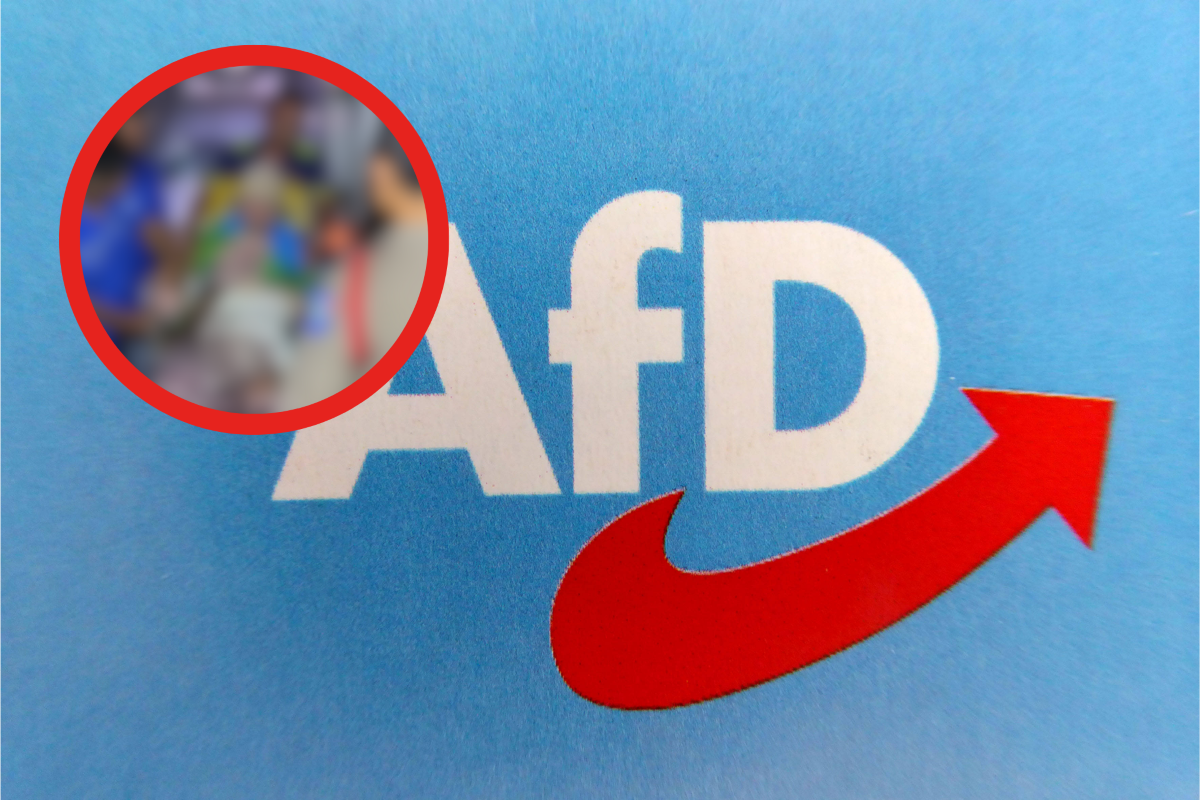 Eine Fotomontage mit dem AfD-Logo und dem verpixelten Politiker Niels Foitzik in Thailand.